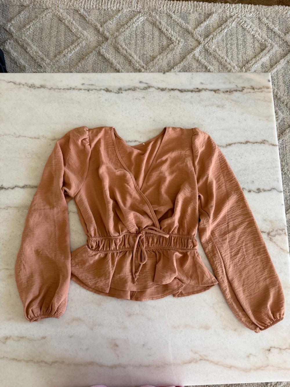 Women's Rust Wrap Peplum Long-Sleeve Top